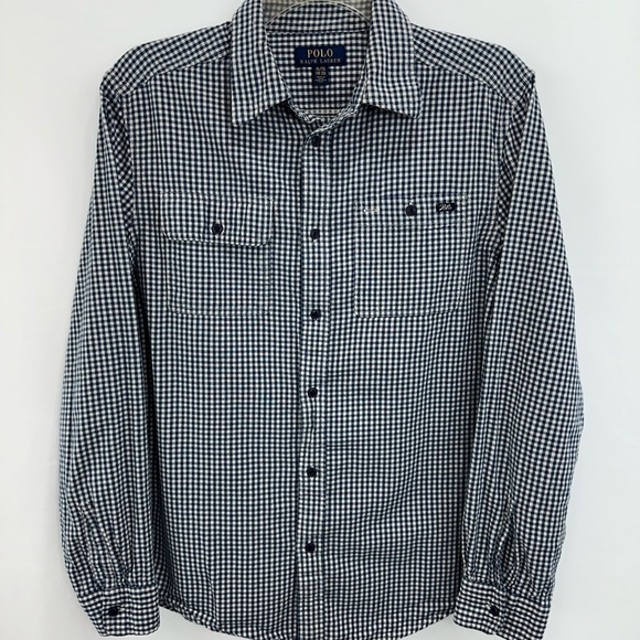 Polo Ralph Lauren Boys Button Down Shirt XL 18-20 Dark Blue White Check Cotton - Picture 9 of 10